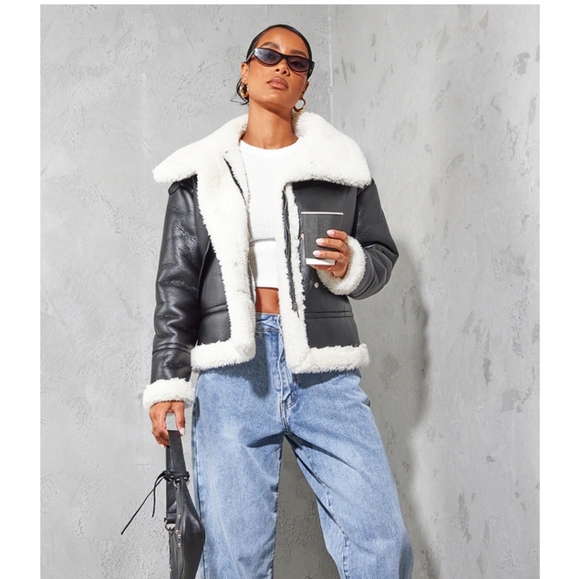 Unbranded Black Faux Sherling Aviator Jacket Size 12 - Picture 2 of 9